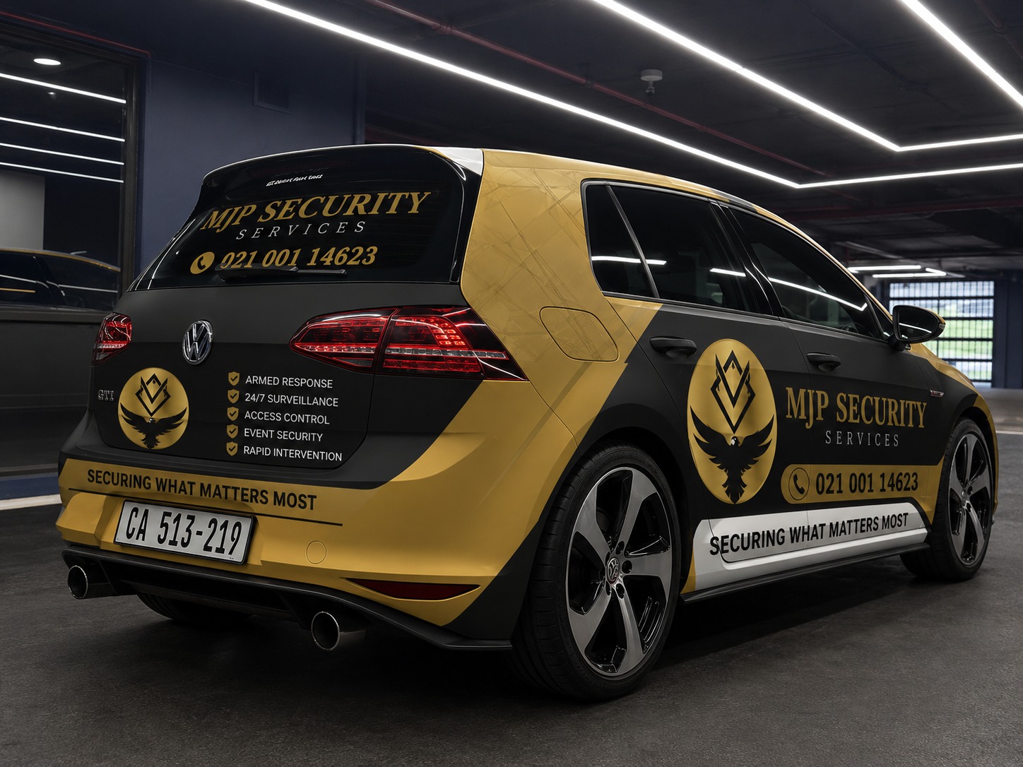 MJP Security patrol vehicles on duty at a Cape Town home at night